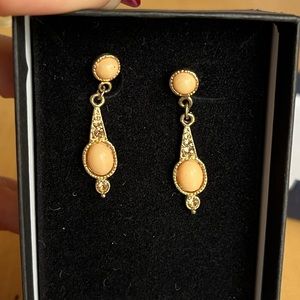 Vintage Goldtone Rhinestones Dangle Faux Pearl Clip Earrings